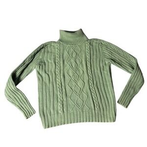 North Crest Sage Green Cable Knit Turtleneck Sweater Cozy‎ Ribbed Pullover S